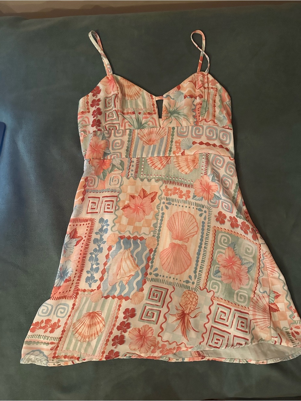 Altar'd State Coral & Seafoam Floral Slip Dress
